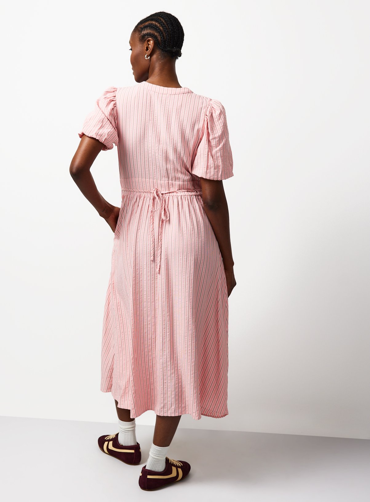 Pink V-Neck Striped Midaxi Tea Dress 20 - Image 4 thumbnail